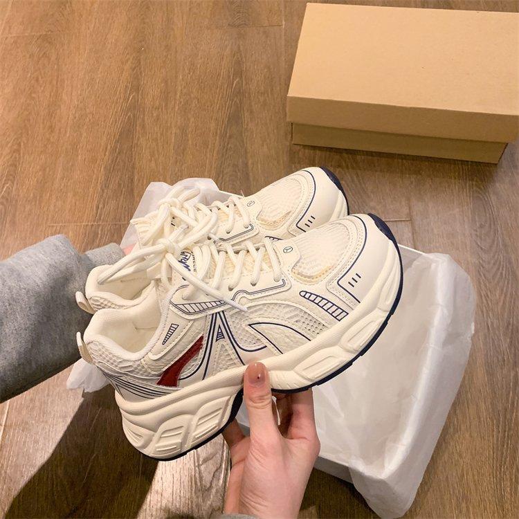 

Европейские туфли на платформе с сеткой для папы, женская обувь на весну 2025 года, новые туфли на плоской подошве с завышенной талией, повседневная спортивная обувь 35 синий