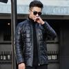 Men's Genuine Sheepskin Down Leather Jacket with Lamb Fur Collar