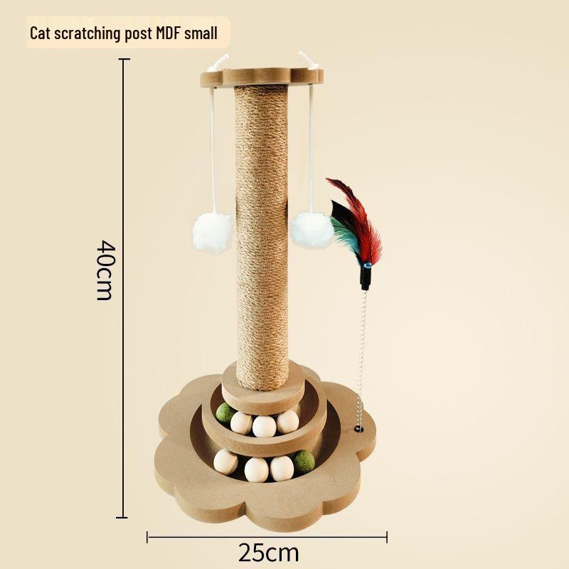 Vertical Cat Scratcher Tree with Teasing Stick and Nail Sharpening Toys for Self-Entertainment