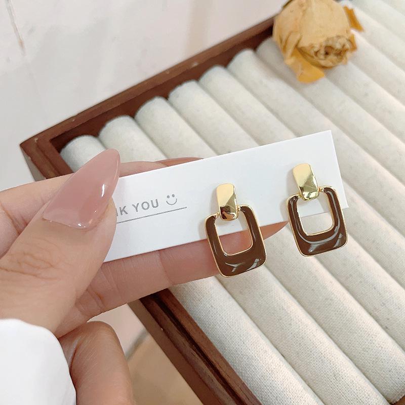 

Геометрические серьги-пусеты из серебра S925 кофейного цвета с дизайном «капля глазури» - Женские B394X