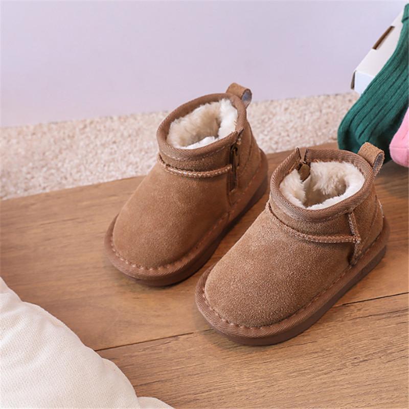 2025 New Winter Baby Snow Boots Leather Warm Plush Little Boys Shoes Non-slip Fashion Toddler Girls Boots