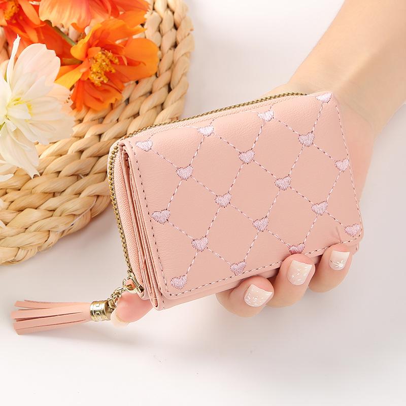 Short Tassel Embroidery Wallet For Women Fashion Purse Pu Leather Mini Wallets Zipper Purse Card Holder Female Small Wallet