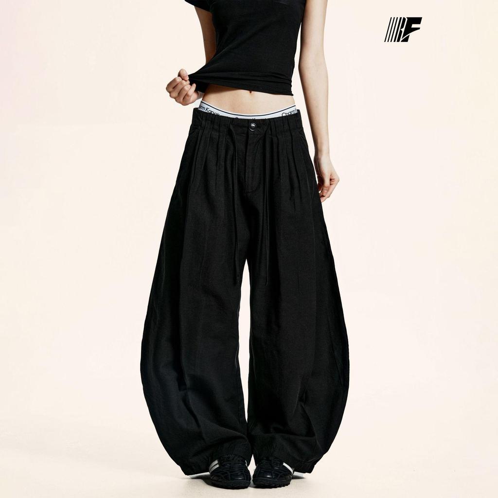 Yongfang Unisex Floor-Length Wide-Leg Pants with Drawstring and Pleated Waist