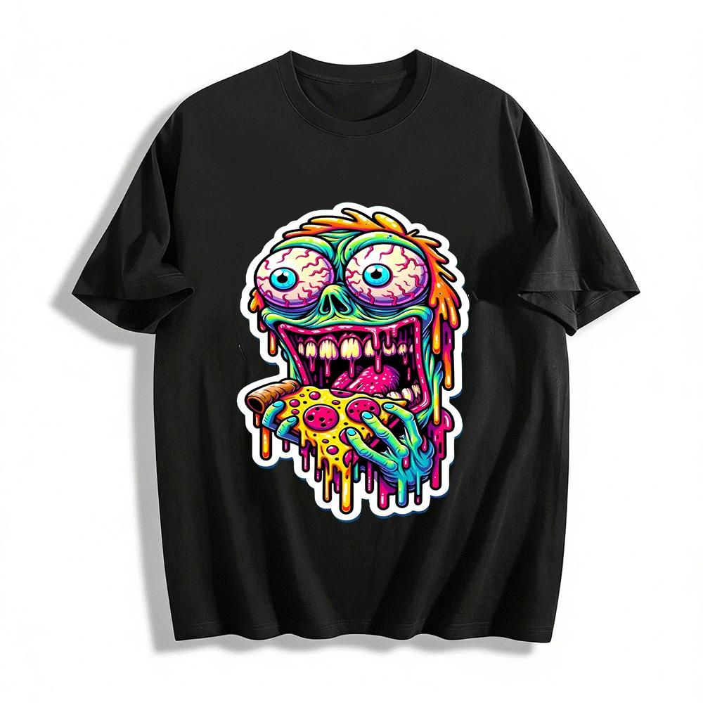 

Zombie Eating Pizza Fun Graphic Print Short Sleeve T-Shirt Pure cotton T-shirt XXS
