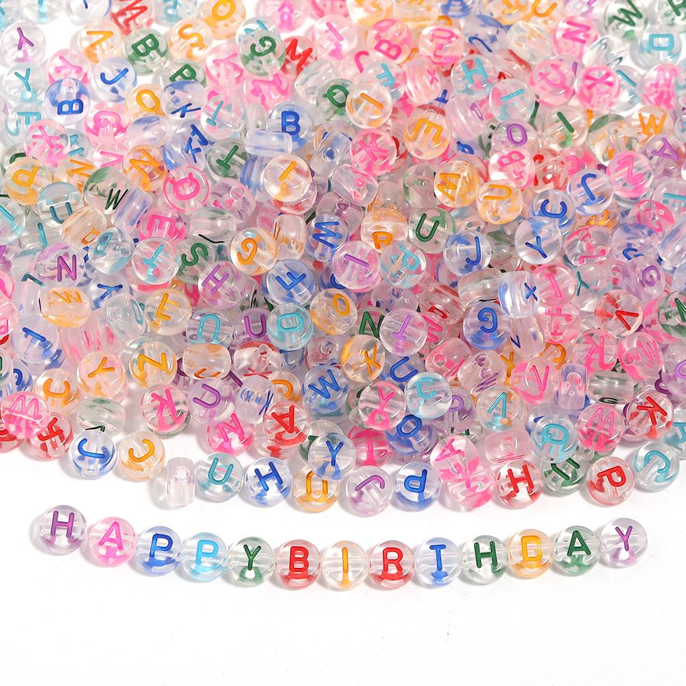 100pcs 7mm Colored Acrylic Alphabet Beads Mixed A-Z Letter Flat Round Loose Beads For Jewelry Making DIY Charm Bracelet Necklace