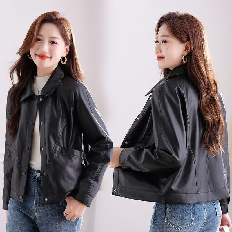 JOHLIN DREAM Loose Fit Faux Leather Jacket