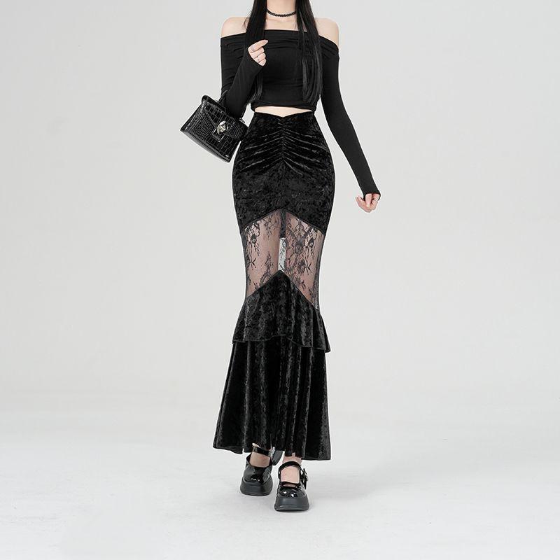Elegant 2025 Black Velvet Mermaid Skirt for Women