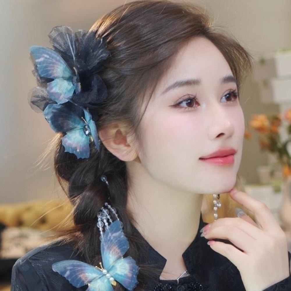 Beads Butterfly Tassel Hair Claw Clips Elegant Ancient Style Hairgrips  Girls