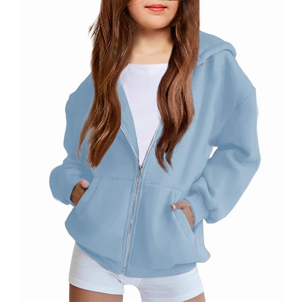 Jungen Mädchen Kinder Zip Up Hoodie Lose Einfarbig Mit Kapuze Sport Shirt Sweatshirt Jacke Mäntel Mit Tasche