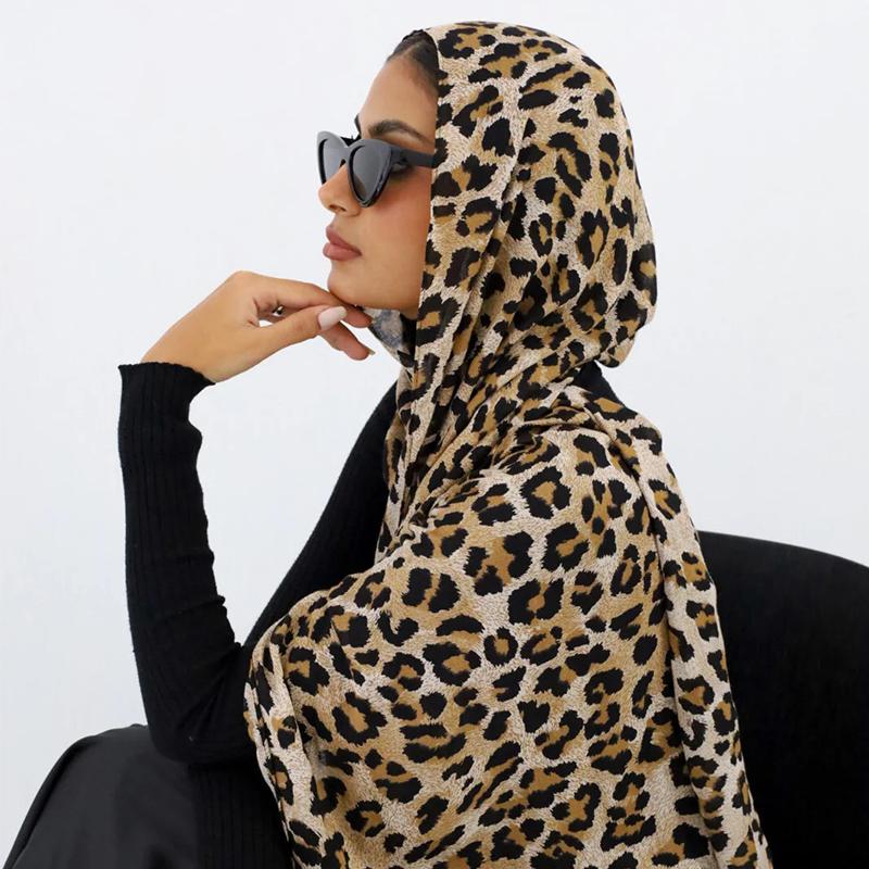 Women Ramadan Hijab Leopard Print Bohemian Watercolor Soft Muslim Hijabs Floral Breathable Shawl Wrap Scarf Islamic Turban