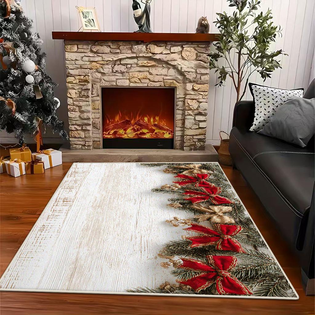 Christmas Retro Style Non-slip Carpet Living Room Large Area Soft Leisure Area Decor Rug Machine Washable Sofa Table Mat Flannel