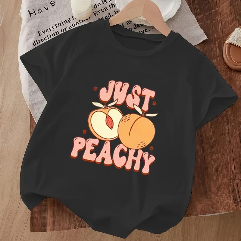 Fun "JUST PEACHY" & Peach Print Cute Children Round Neck