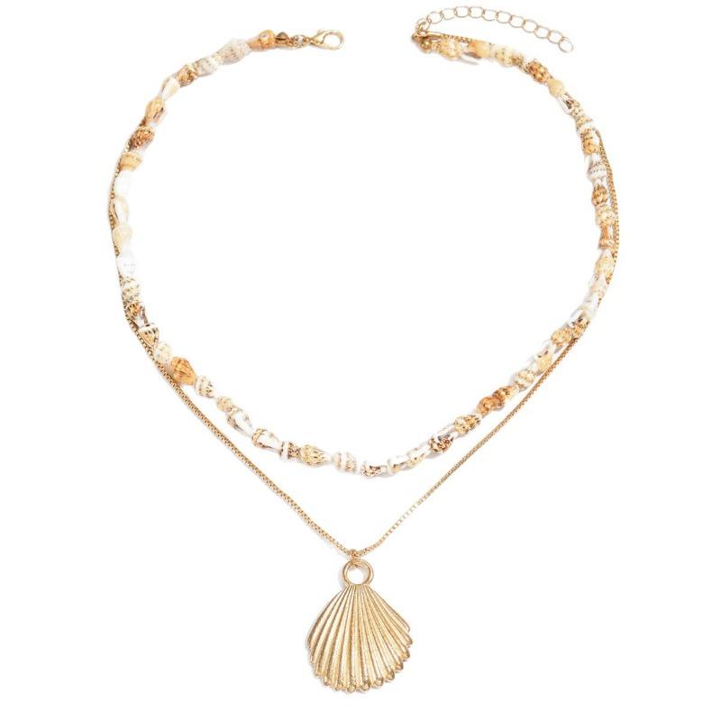 Shell pendant, collarbone chain, femininity, versatile design, thin chain, conch metal necklace.