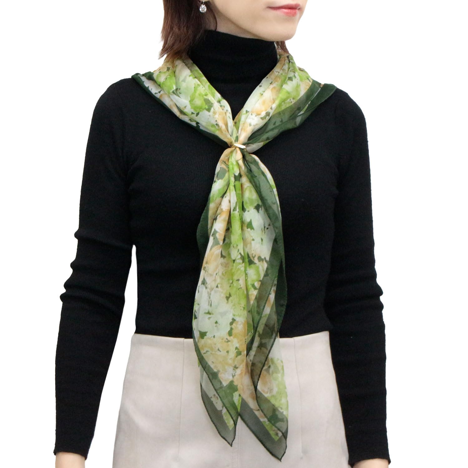 

Large silk for made in brand Gran creer [Gran creer] scarf, square, women, Japan, (A-floral green)