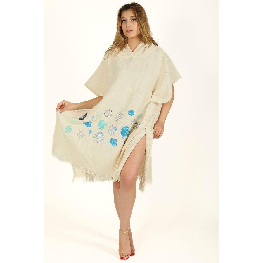 Women Hooded Wrap Cotton Muslin Fabric Beach Wear Or Casual Wear/Cover-Ups Multipurpose Poncho