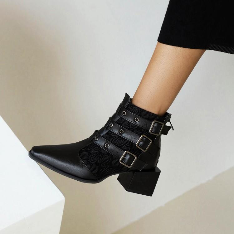 European and American Thick Medium Heel Belt Buckle Rivet Boots Female Martin Boots Short Boots Autumn and Winter
