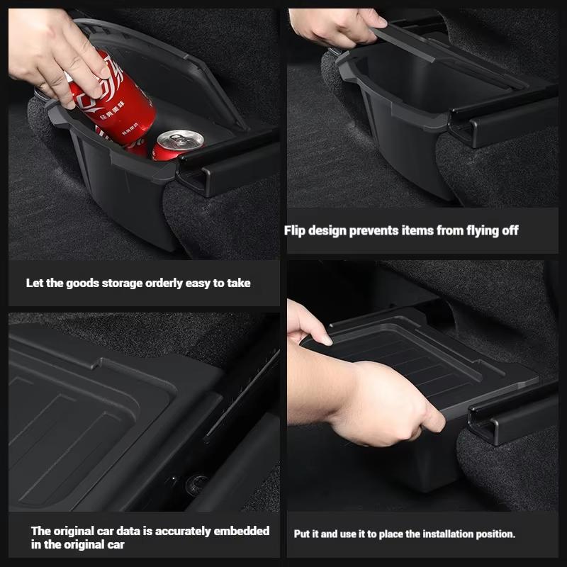 For Tesla Model Y Juniper 2025+ Rear Seat Organizer, TPE Behind Center Console Storage Box - Durable Waterproof Bin