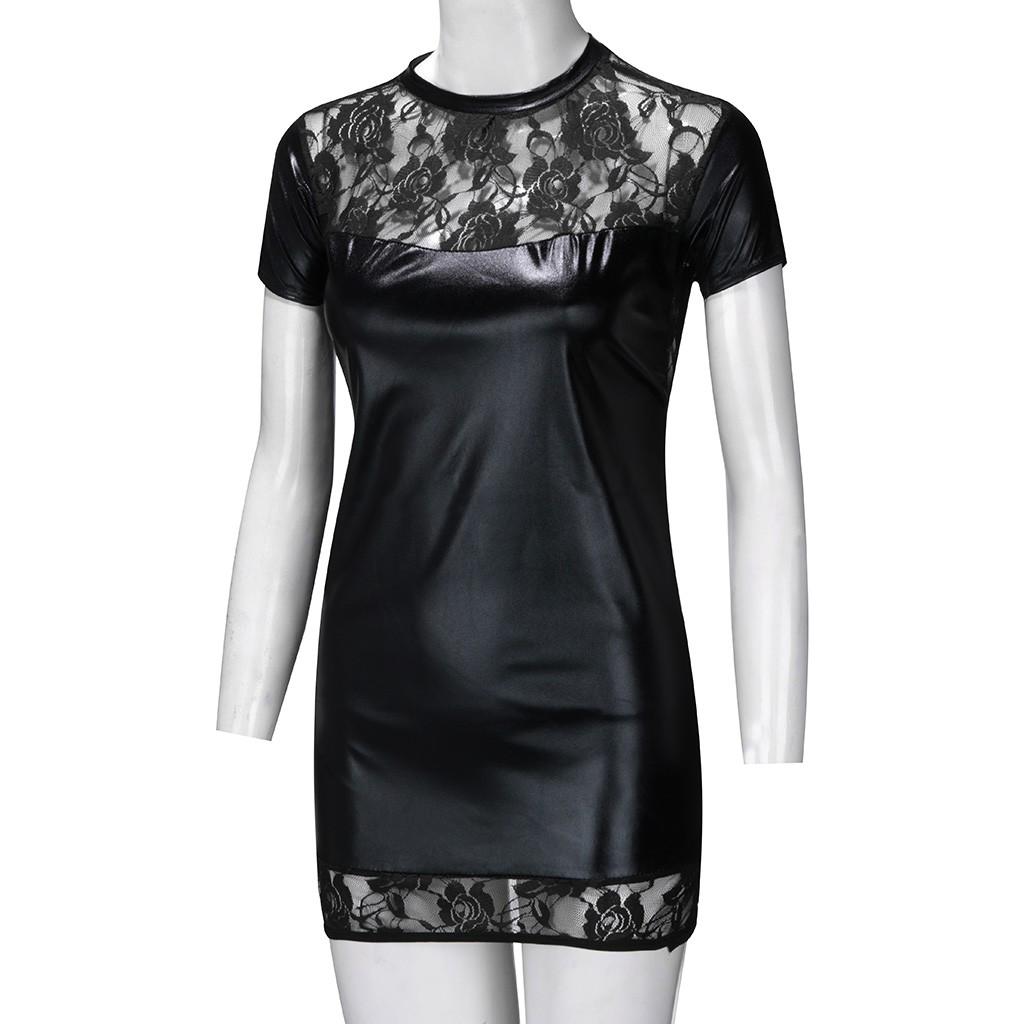 Gonna corta da donna in pelle di pizzo Clubwear Intimo sexy Lingerie cava