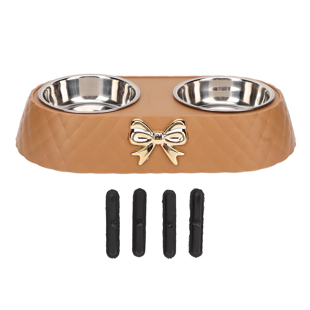 Double Pet Bowls Prevent Slip Stainless Steel Pet Food Water Bowls with Bowknot Decor Holder for Dog Cat