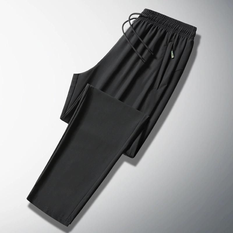 Pánské jarní a letní nadměrné volné stahovací ledové hedvábné rovné suché sportovní kalhoty