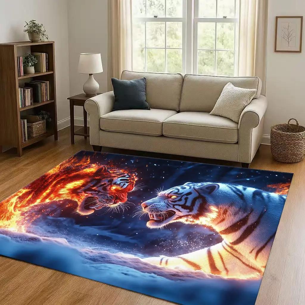 Classic Tiger Lion Beast Art Cartoon Living Room Non-Slip Area Rug Carpet For Bedroom Playroom Sofa,Home Decor Doormat Gift