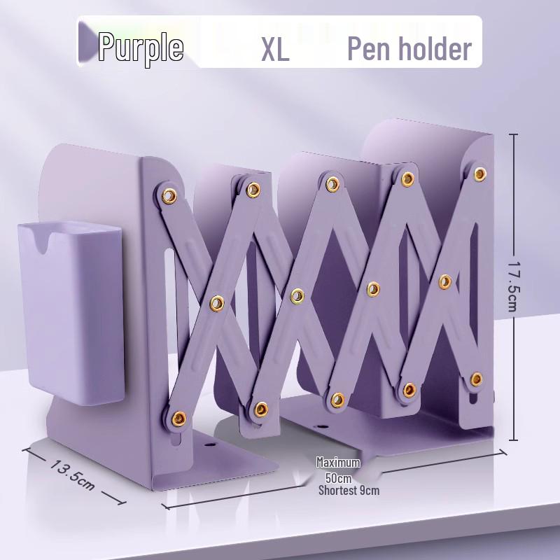 Retractable Bookend with Pen Holder - Foldable Desktop Bookshelf and Divider