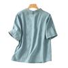 Summer Cotton Linen Top for Women Blouse Jacquard Embroidered Lace Collar Shirt