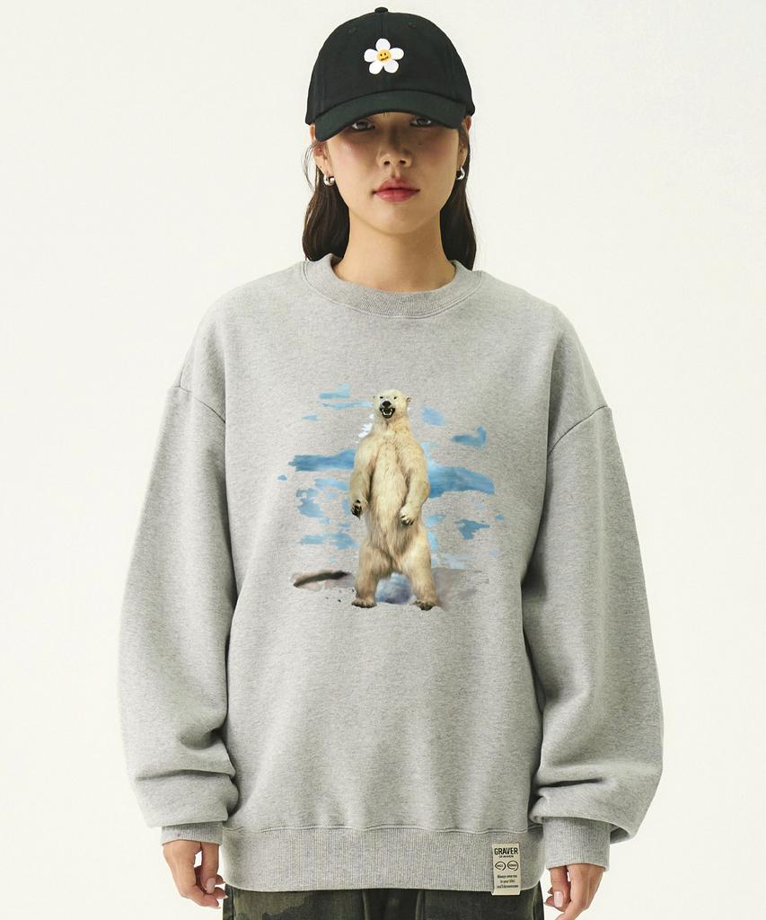 GRAVER [Unisex] Wild Polar Bear Sweatshirt_Gray