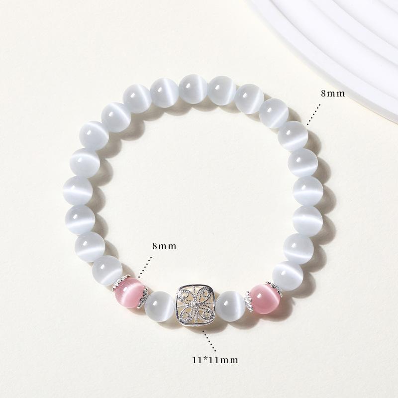 White Cat's Eye Bead Bracelet - Women's Luxury Sweet Fresh Friendship Jewelry