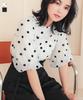 Kobe Lettuce Flocked Dot Blouse with Volume Polka Dot Sheer Shirt Size Black Sleeves, Shirt, Spring/Summer Occasion, [C7119], M,