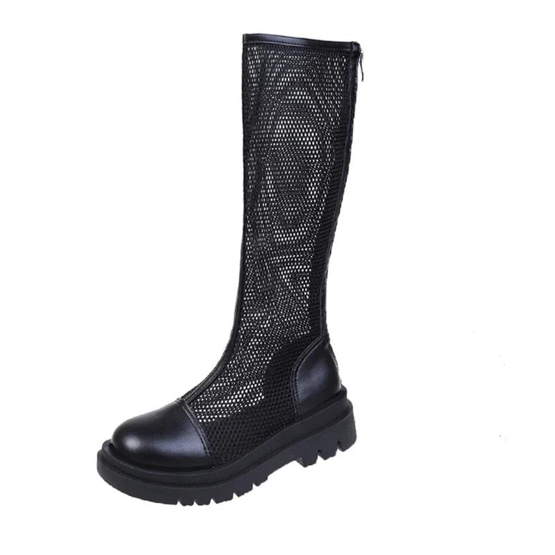 

Модные женские сандалии-ботинки Веб-сайт Круглый носок Плоская подошва Молния Женские ботинки Платье Уличная мода Лаконичные Дышащие Zapatillas De Mujer 40