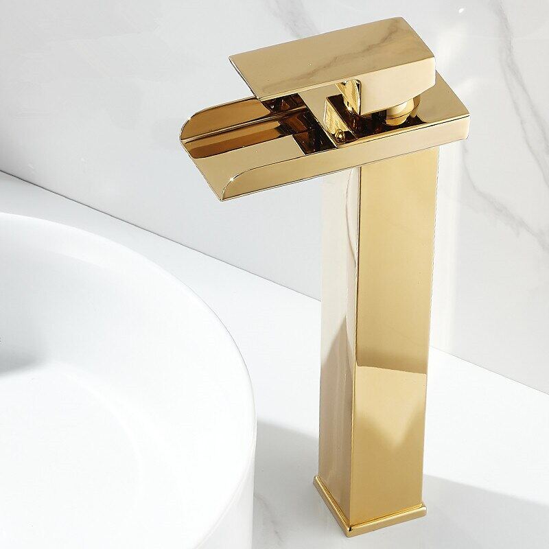 

Черный смеситель для раковины, золотой смеситель с водопадом, латунный смеситель для ванной комнаты, смеситель для горячей и холодной раковины, смеситель для раковины