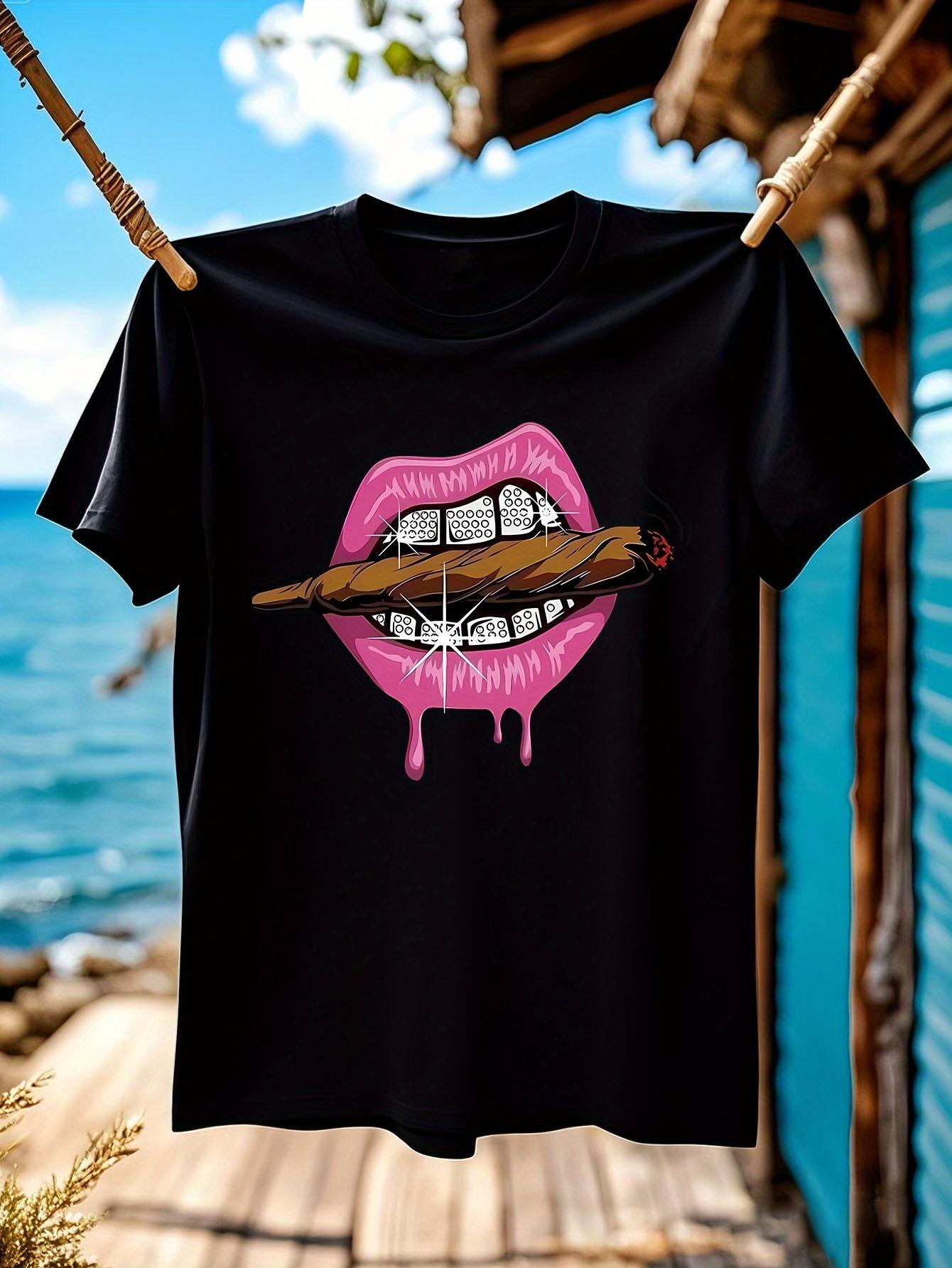 Graphic T-shirt - Bold Lip Print Tee L