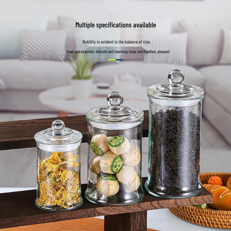 Large Capacity Transparent Glass Tea and Cereal Storage Can for Kitchen