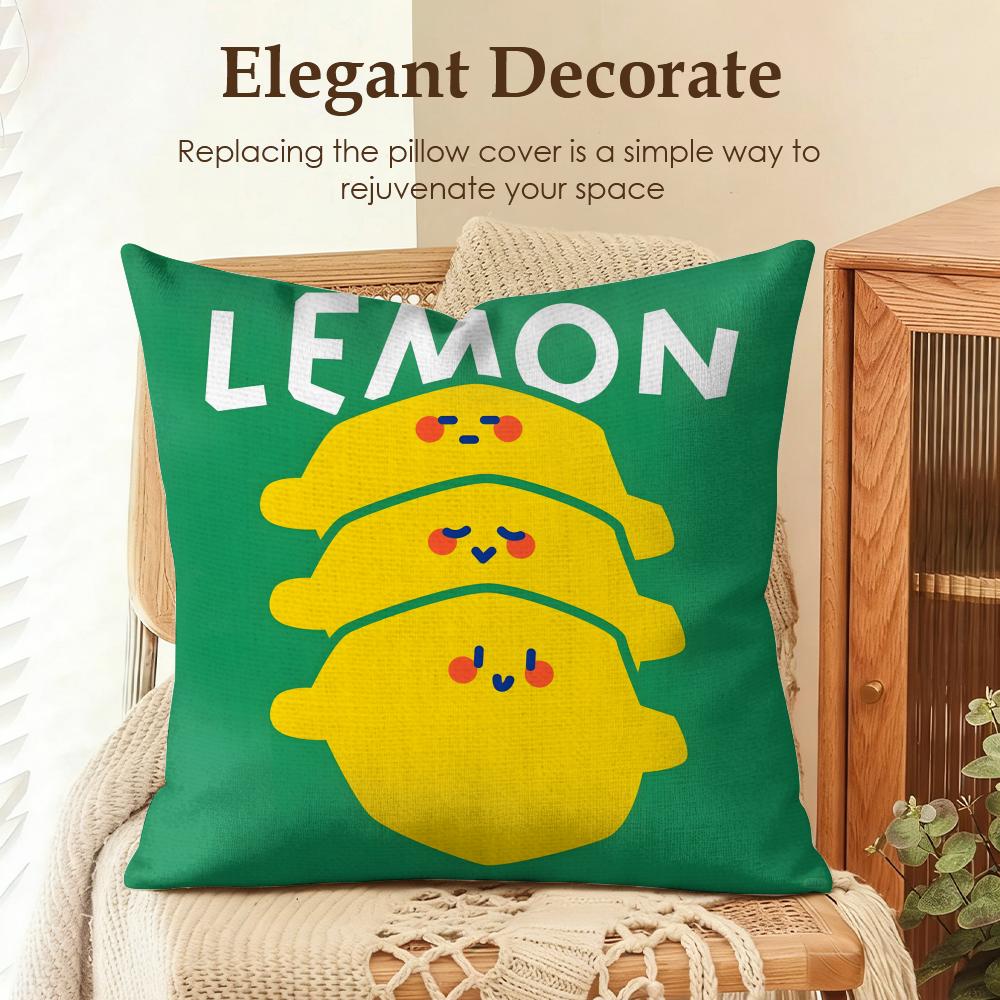 Cute Anime Fruit Cushion Cover Natural Linen Organic Fabric Double-Sided Printing Sofa Home Decor Gift Pillow Case