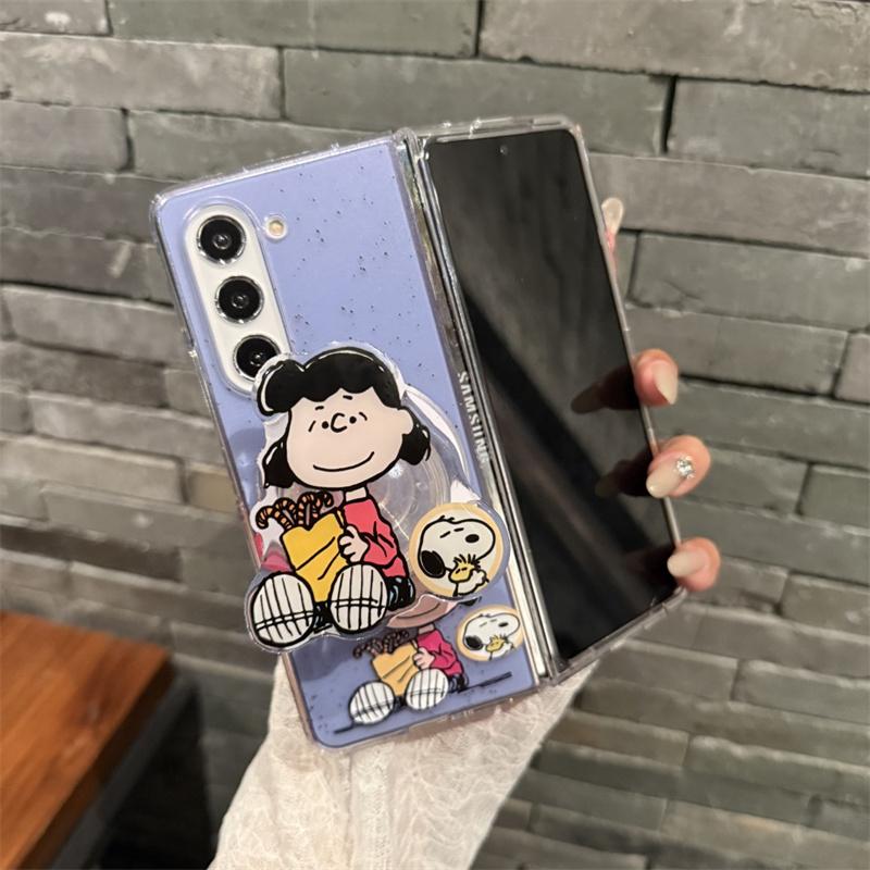 Luxury splash-ink Cute Snoopy Charlie Folding Magsafe Wireless Charge Case For Samsung ZFold 3 4 5 6 ZFold7 3D Magnetic Stand