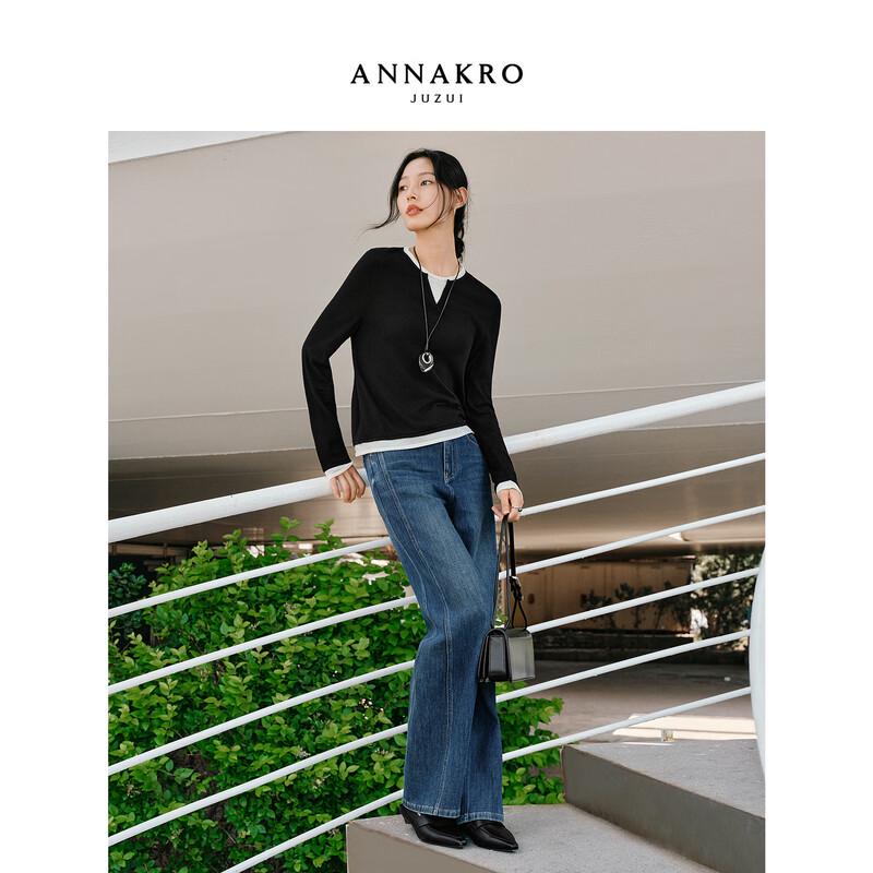JUZI AnnaCoco Women's Color-Block Faux Two-Piece Wool Blend Sweater