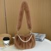 Women's 2024 New Wrinkled Small Square Bag Shoulder Bag Soft Plush Fur Ladies Elegant Pearl Chain Underarm Bag