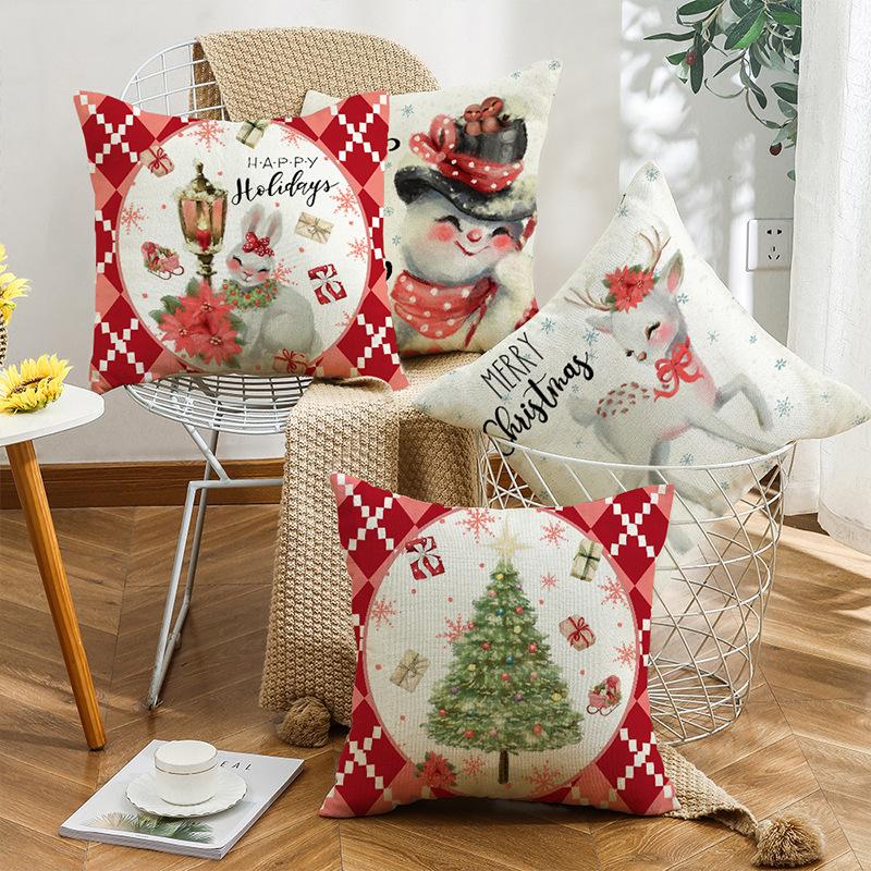 New Cartoon Deer Christmas Bedside Sofa Pillow Holiday Gift Decoration Linen Print Waist Pillow Case