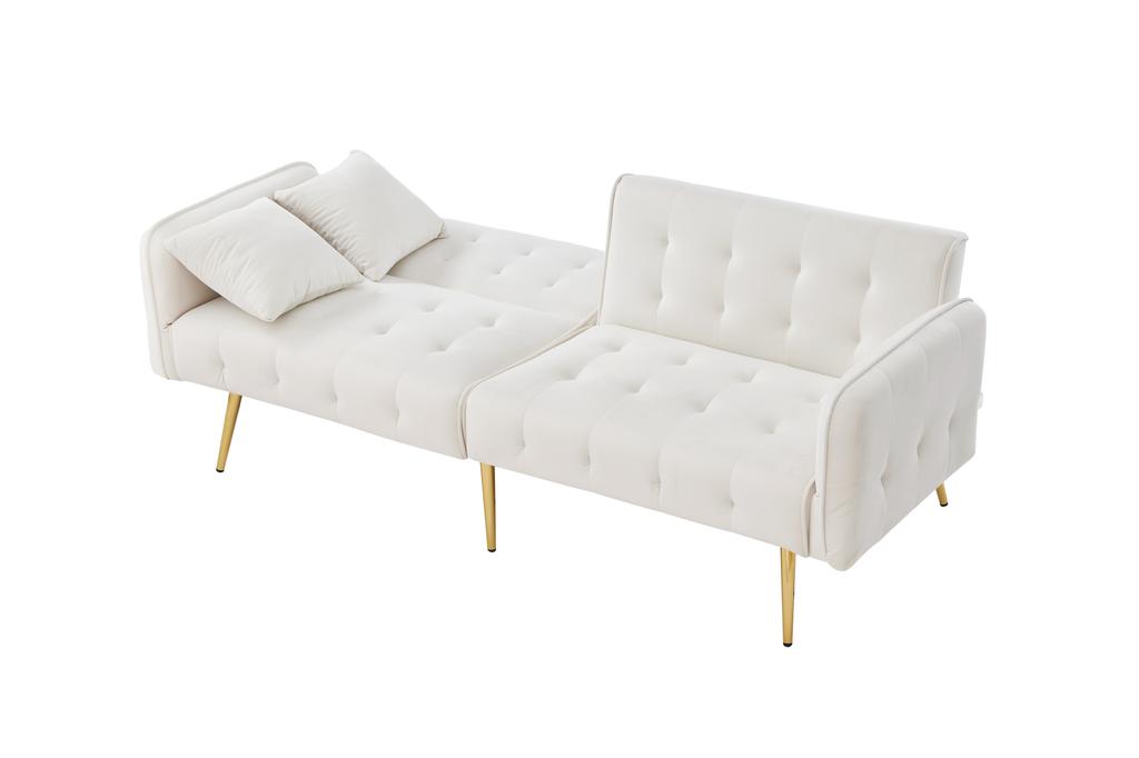 Two-seater Multifunctional Sofa Bed, Adjustable Backrest + Multi-position Armrests. Modern Folding Sofa for Living Room - Velour Cover.