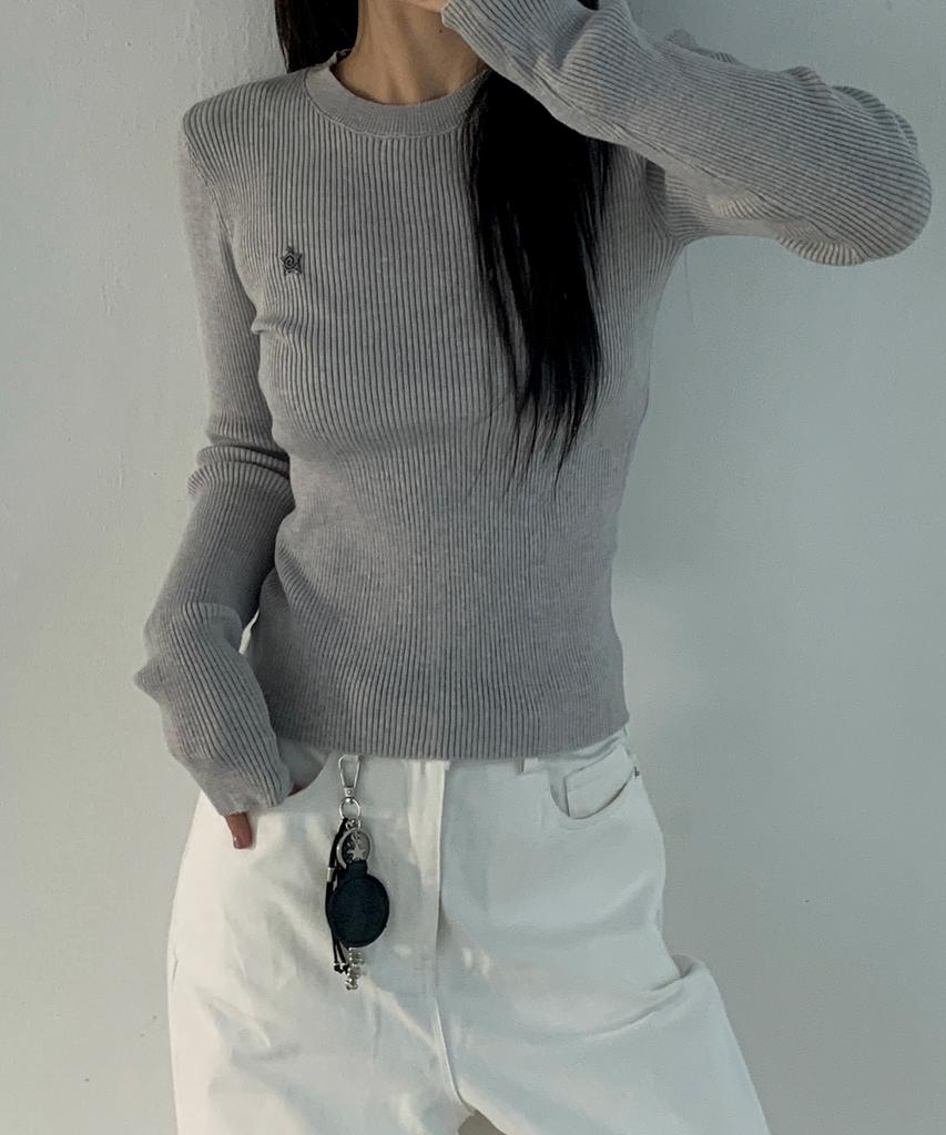 CHICKS Slim Fit Ribbed Round Knit Back Melange