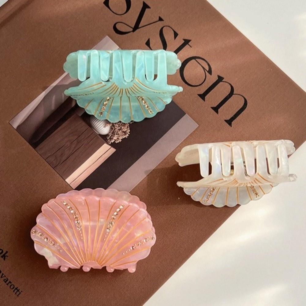 Non-slip Shell Hair Claw Acetate Shark Clip Shining Seashell Hair Clips  for Women