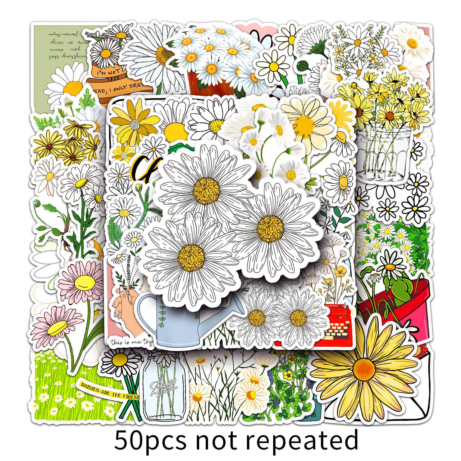 50pcs Daisy Bouquet Stickers: Waterproof, Fresh Flower Cartoon Series for Notebooks