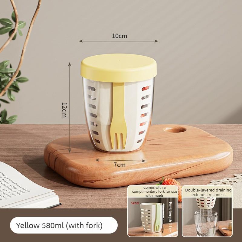 

580ML Portable Fruit Cup With Fork Picnic Box Leak Proof Sealed Poke Salad Container Reusable Cup With Lid For salad 1PC жёлтый