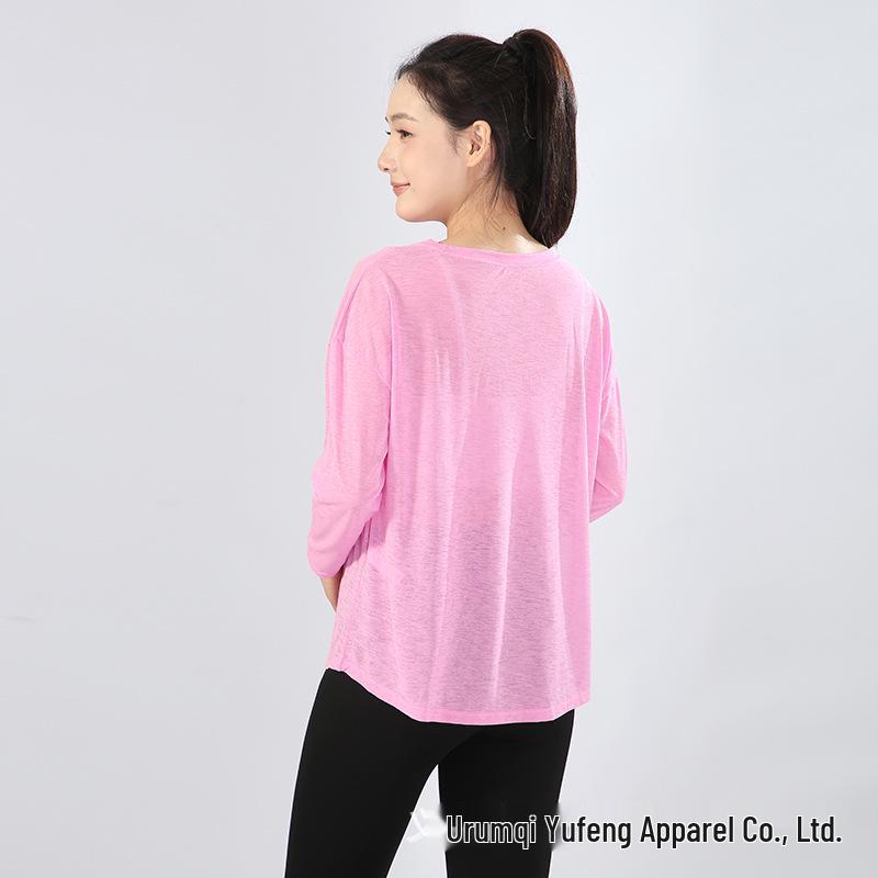 Dámské volné dlouhé triko na jógu - Lehké, prodyšné, zeštíhlující a s ochranou proti slunci