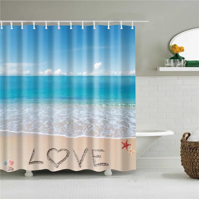 Beach Sea Seaside Shower Curtains Nature Scenery Waterproof 3d Bathroom Curtains Home Decoration Washable Bath Screen with Hooks