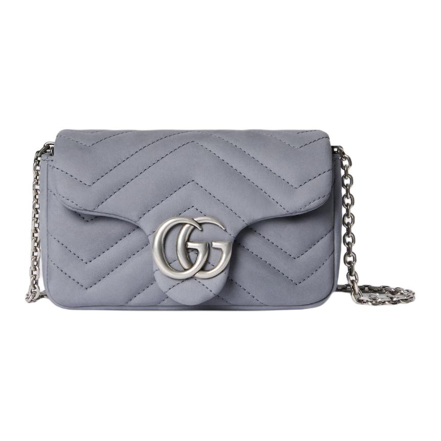 

Gucci GG Marmont Leather Trimmed Palladium Tone Accessory Mini Shoulder Bag Women shoulder bag Gray 841290-AAE5D-1602 Basic Set (Bag+Dust Bag)