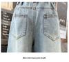 Girls' Spring 2025 Embroidered Butterfly Wide Leg Jeans - Korean Style Straight Leg Denim for Older Children