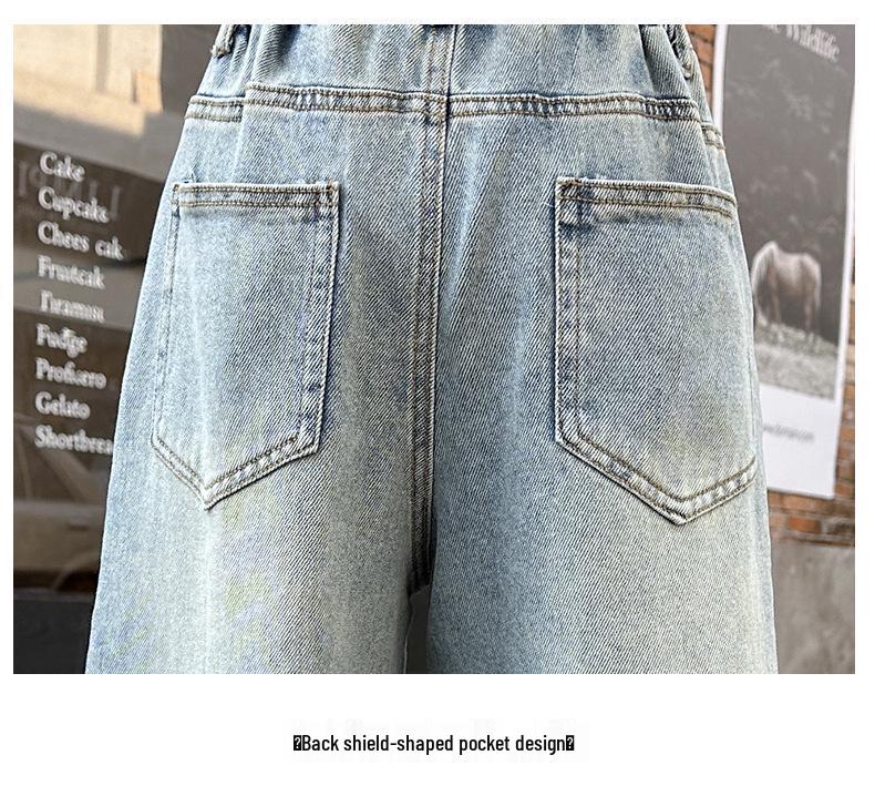 Girls' Spring 2025 Embroidered Butterfly Wide Leg Jeans - Korean Style Straight Leg Denim for Older Children