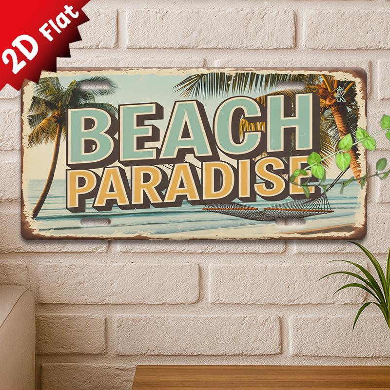D Flatpc Vintage Metal Sign Decorative Sign ( ) Classic Vintage Wall Decor Beach Paradise with Hammock